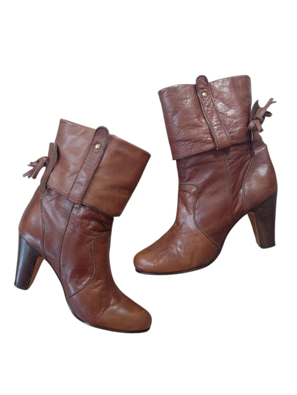 Vintage Dolce Vita Chestnut Brown Fold-Over Leather Boots Size 8